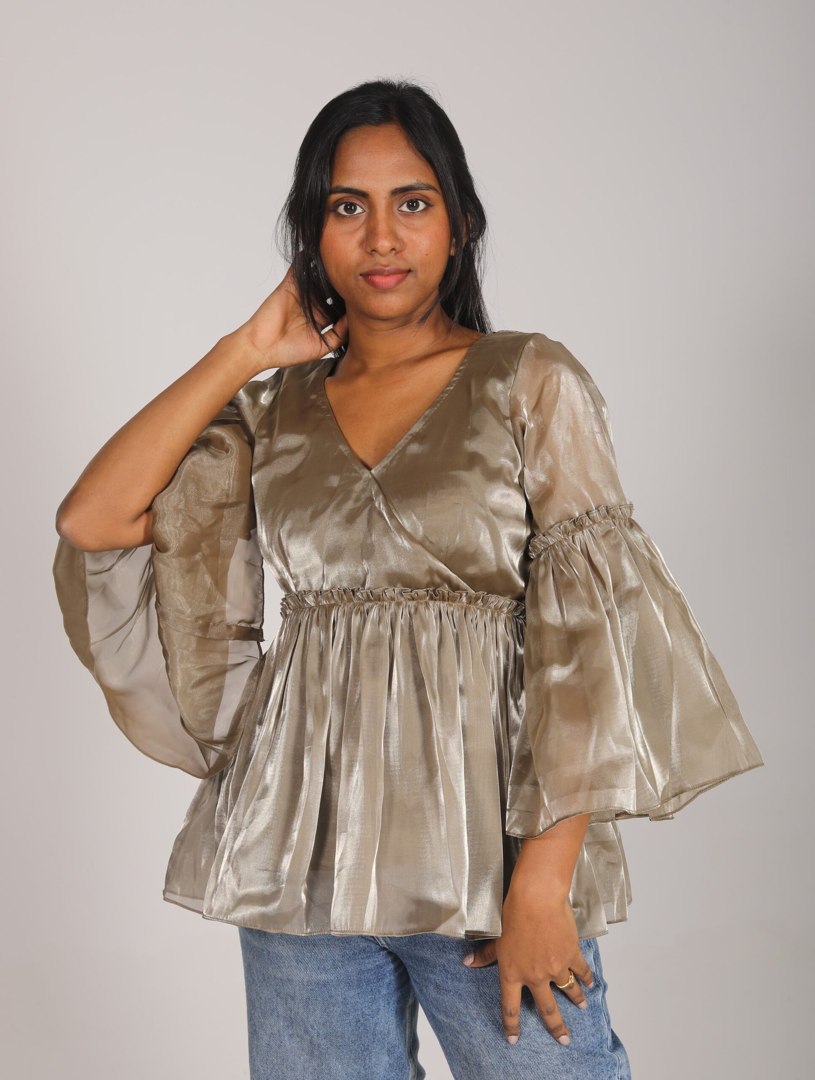 Green Peplum Overlap Top