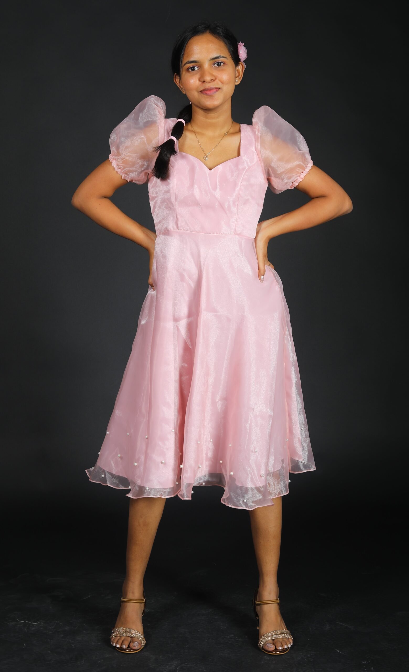 Pink Puff Sleeves Dress