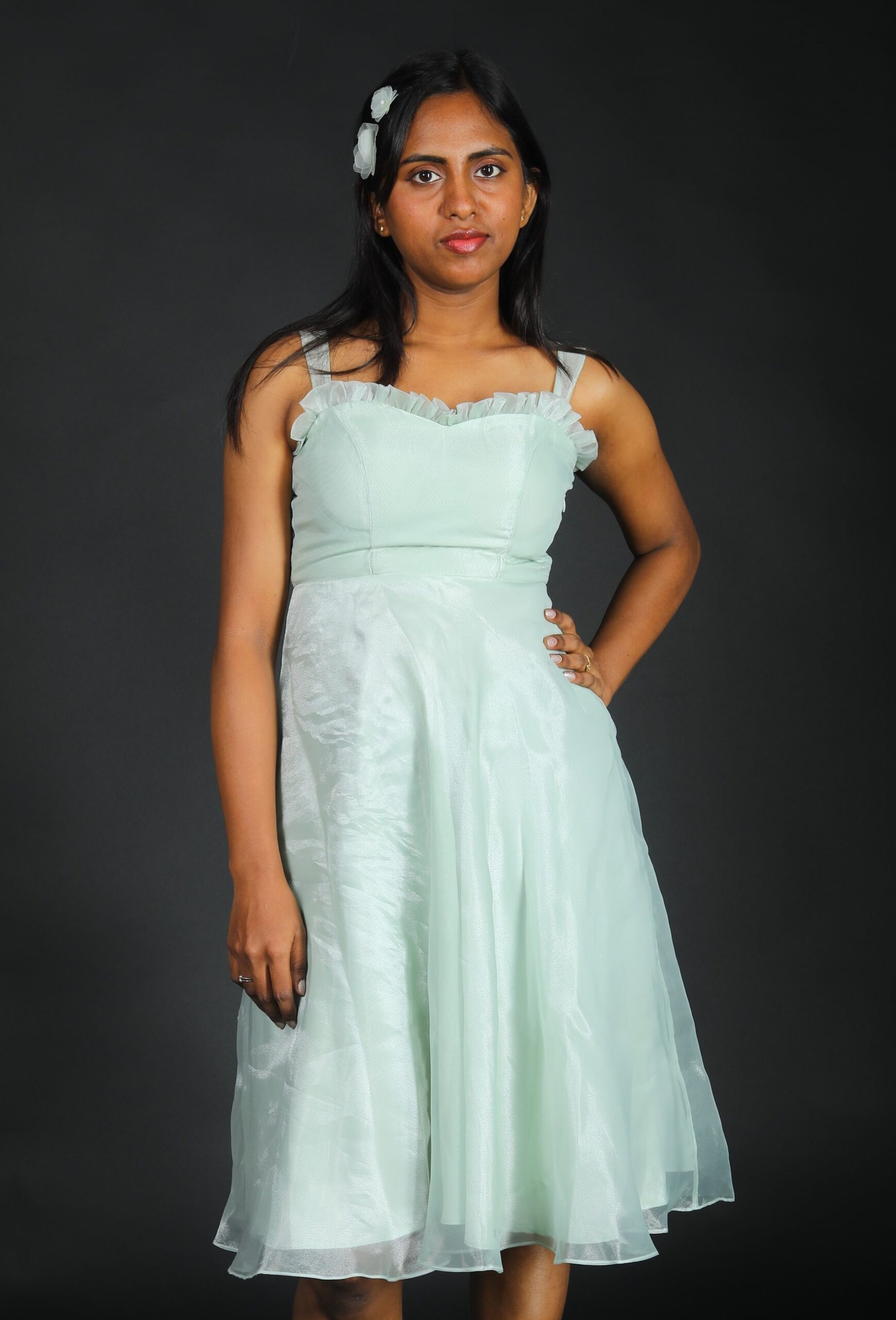 Sea Green Puff Sleeves Dress